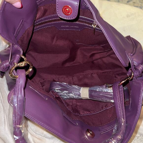 Badgley Mischka Drawstring Bucket Bag Plum Gold Tone New Without Tags - Picture 6 of 8